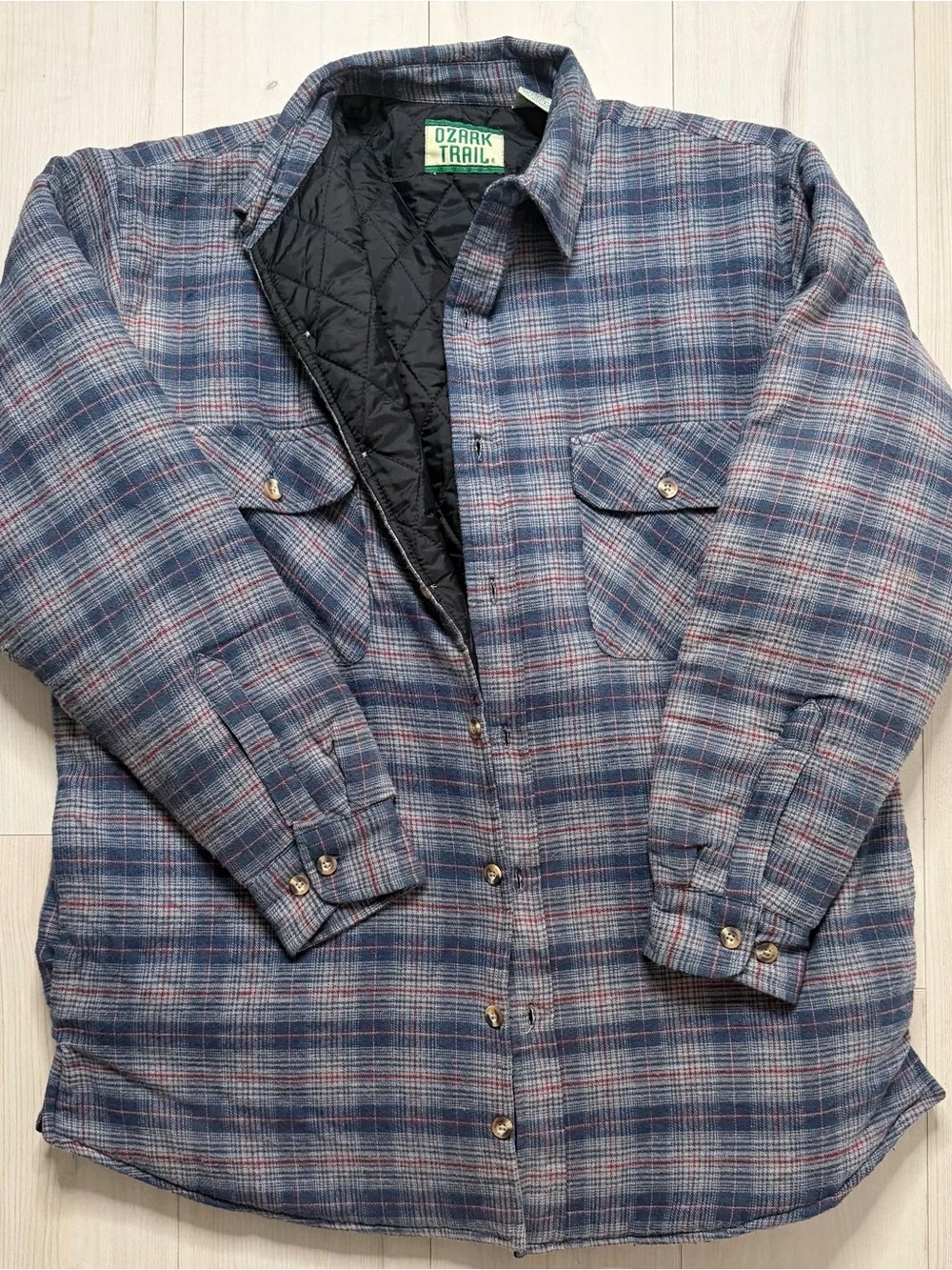 Ozark Trail Blue and Gray Plaid Quilted-Lined Shirt Jacket